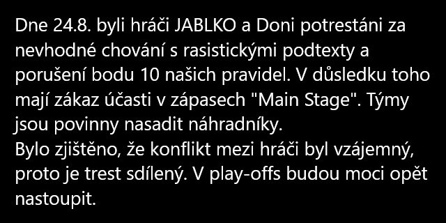 Důrazně apelujeme na všechny hráče a týmové zástupce, aby respektovali pravidla. Věříme v pozitivní a férovou hru. Děkujeme za vaši spolupráci 👍🏻