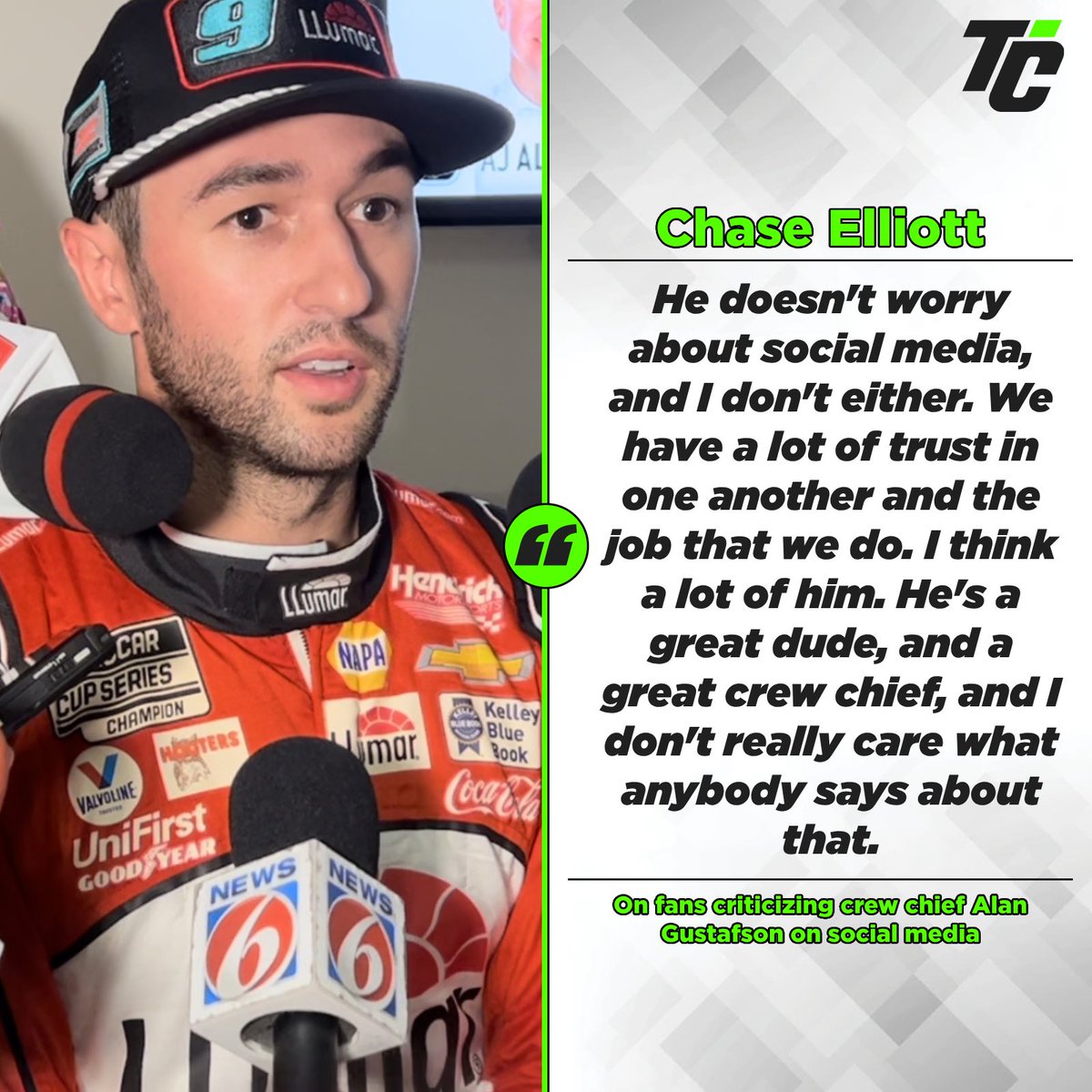 There have been many fans calling for Alan Gustafson’s job after last week’s miscue at Watkins Glen. On Friday, <a href="/chaseelliott/">Chase Elliott</a> set the record straight, and says he doesn’t care what anyone says about his crew chief. He knows Gustafson is a great crew chief. #NASCAR