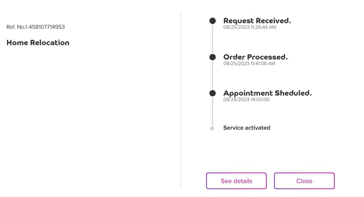 vipul_atal's tweet photo. After following up multiple times with customer care about the original request, another relocation request was created by a customer care executive on 25th Aug 2023 (Screenshot 2) and was assured that the request would be served and completed on 25th Aug 2023 itself https://t.co/n5d13vAwfZ