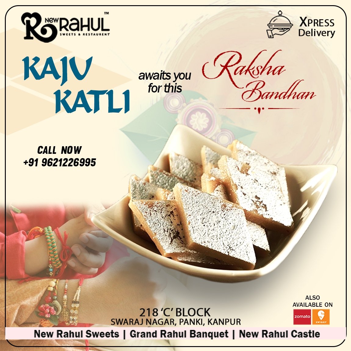 rahul_sweets's tweet photo. Let's Celebrate this Mithas Ka Bandhan with Delicious Kaju Katli😋😋

💕Rakhi Special💕

📌Visit Now📌

New Rahul sweets and restaurant.

Plot no 218 C Block, Swaraaj Nagar Panki, kanpur Nagar (208020) 
For hame Delivery-9621226995

#rakhi #rakshabandhan #rakhispecial #rakhigifts https://t.co/r485Y5DOJA