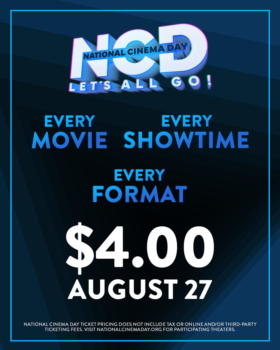SmittysCinema's tweet photo. 🚨TOMORROW is the Day!🚨
National Cinema Day 🤗
All day and all movies are just $4 🤩🤩🤩
$4 large popcorn 🍿
🎟️ https://t.co/xdYxOsXQ5P
#NCD #letsallgo https://t.co/asV9IbpVOa