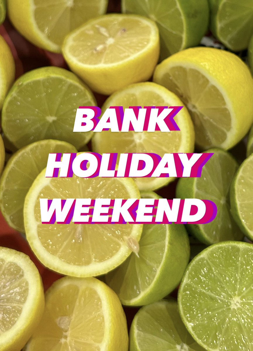 August Bank Holiday opening times:
🍋Saturday: 11am - 9pm
🍋Sunday: 11am - 5pm
🍋Monday: 11am - 5pm
🔊Friendly reminder: we take last kitchen orders 30min before closing time 
Wishing you all a fantastic and relaxing long weekend 😎 
#longweekend #latinofood #behappy