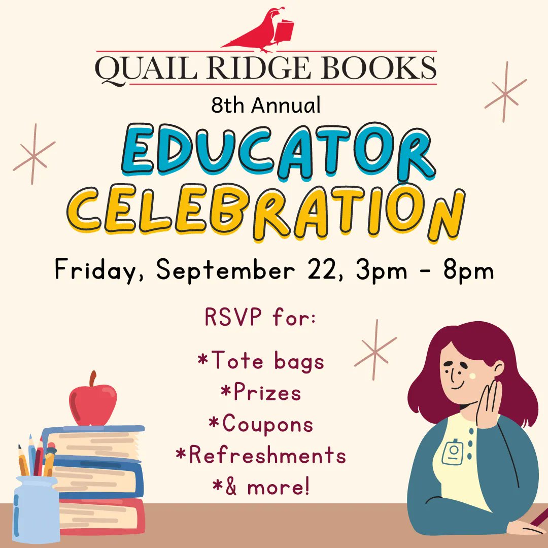 Hi K-12 Educators! You're invited to our 8th Annual Educator Celebration on Friday, Sept 22 from 3pm - 8pm!
 
RSVP and fine more info at bit.ly/3QVk081.