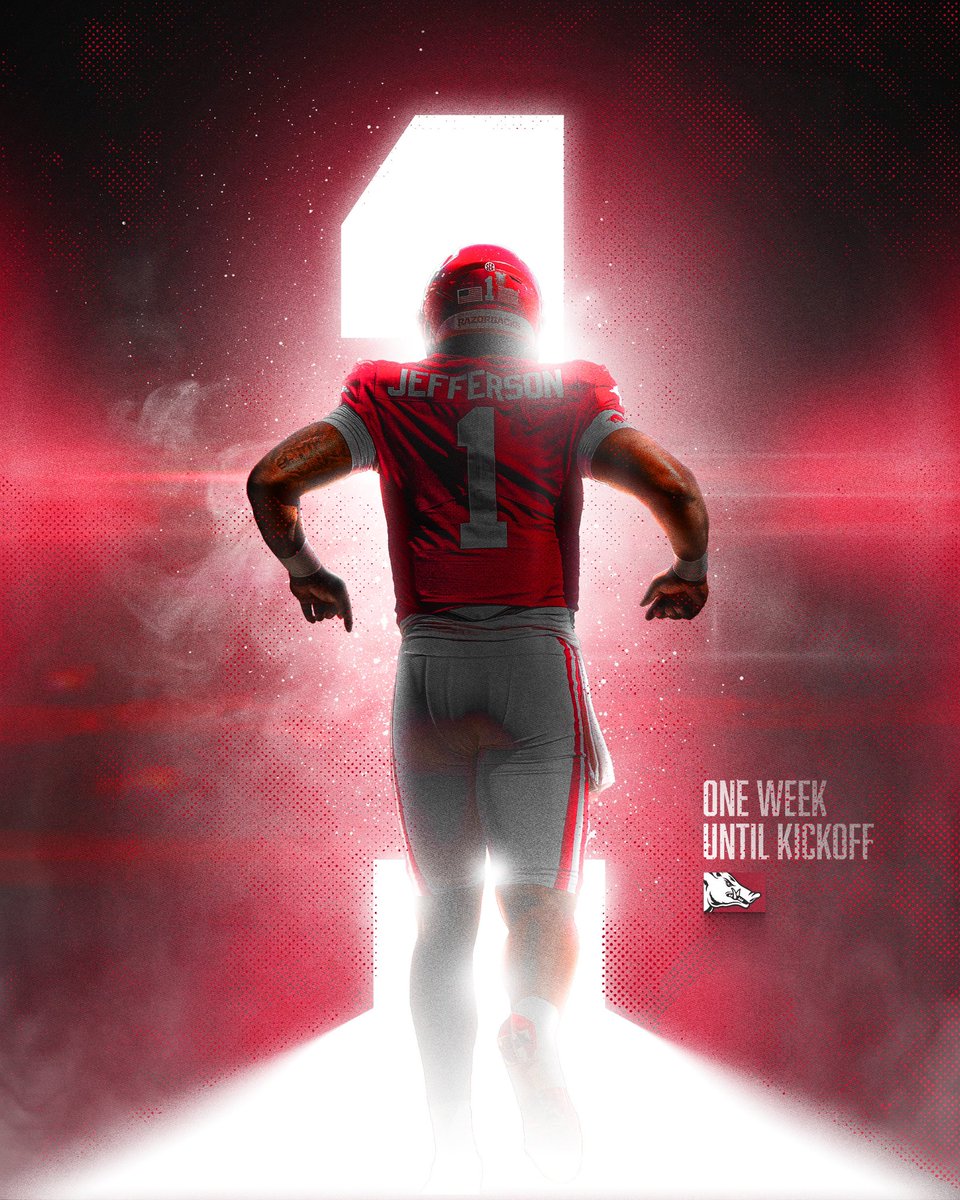 RazorbackFB's tweet photo. ONE. WEEK. https://t.co/xfWK9ZyBen