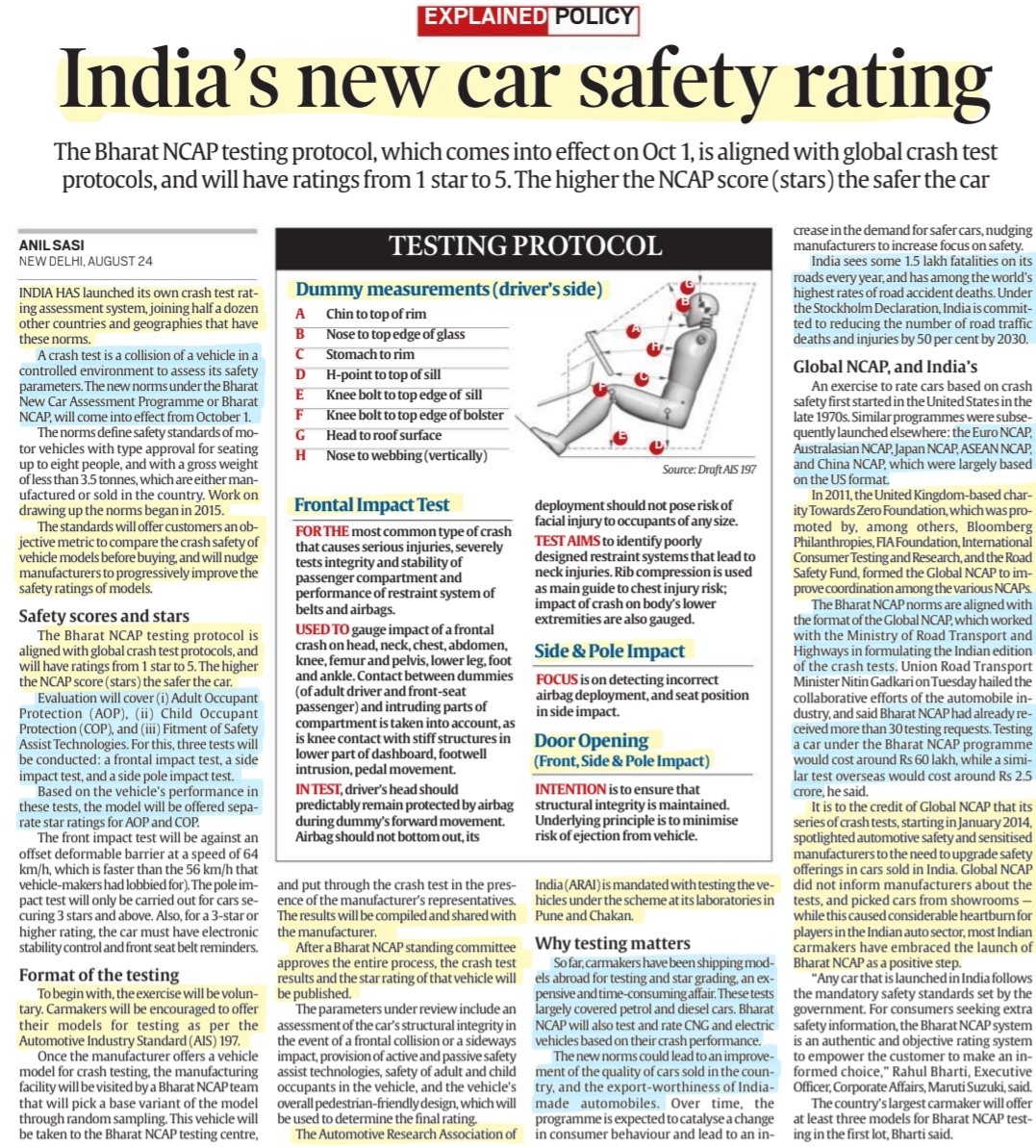 imRavikantYadav's tweet image. &quot;India&apos;s new Car Safety Rating&quot;
: Details
India&apos;s Crash Test Assessment System 
New Car Assesment Program #Bharat #NCAP

#CrashTest #Collision #crash 
#safety #Ratings
#GlobalNCAP #GlobalCrashTest
#SafetyFirst #vehicles 
#RoadAccident #StockholmDeclaration

#UPSC 

Source: IE