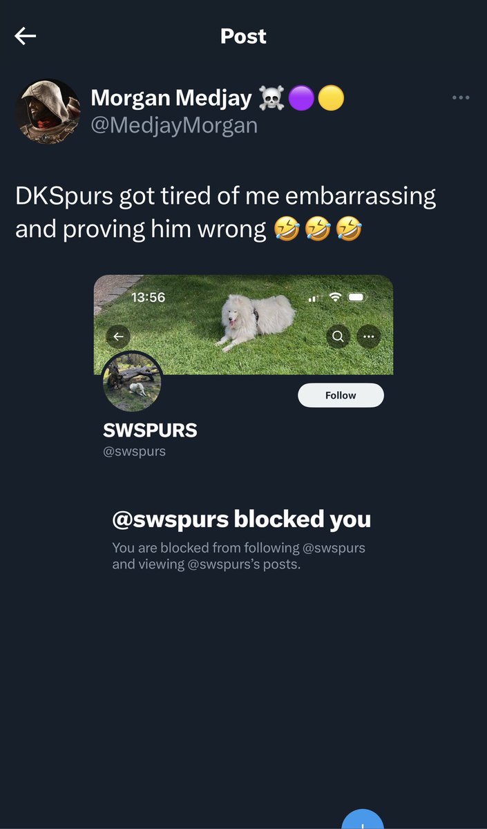 PhilthyPhillips's tweet photo. @swspurs only Pussys Block First!
Done you ya little DKWorm 🤣 https://t.co/hoCEggrFzy