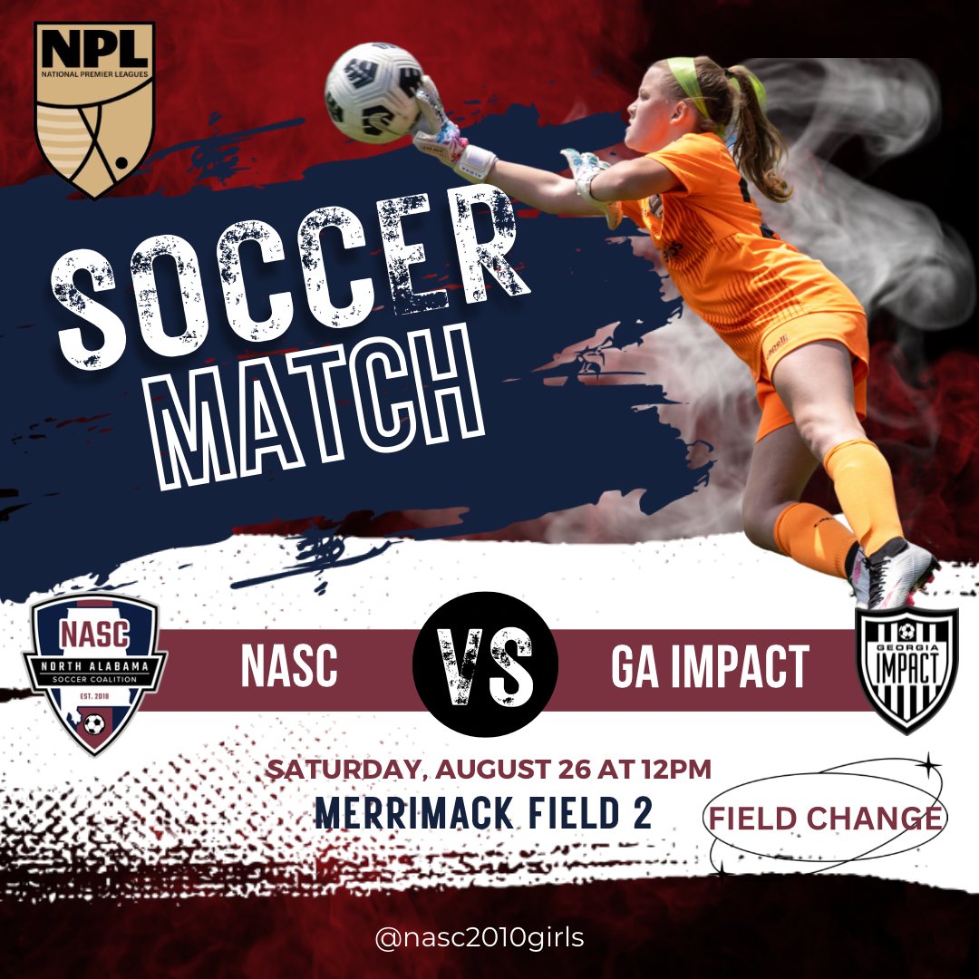 FIELD CHANGE!    Come out and support us today at 12pm as we welcome Georgia Impact and host our first <a href="/USClubSoccerNPL/">National Premier Leagues</a> game.   We will be on Merrimack Grass #2 now.