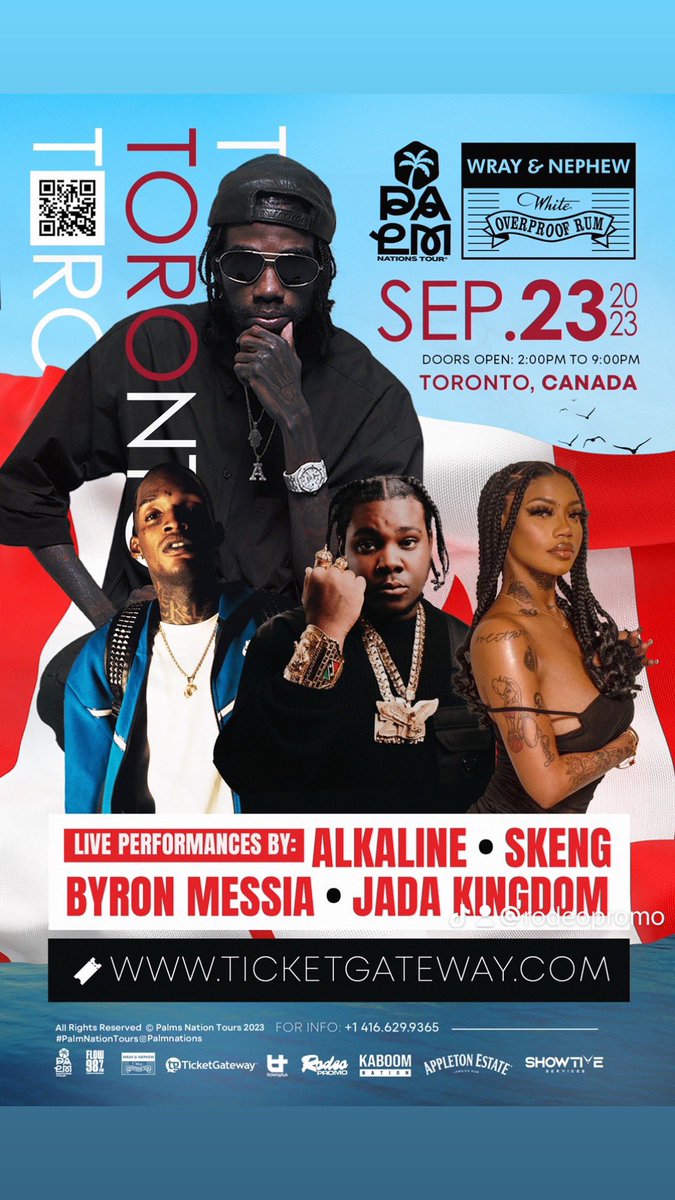 Early birds sold out .. @manhimselff @_skengdon  @jadakingdom 🔥🔥
ticketgateway.com/event/view/pal…
#toronto #torontoconcerts #festivals #torontofestivals #canada #palmnations #palmnationstourDancehall #jadakingdom #alkaline #byronmessiah #skeng #Livemusic