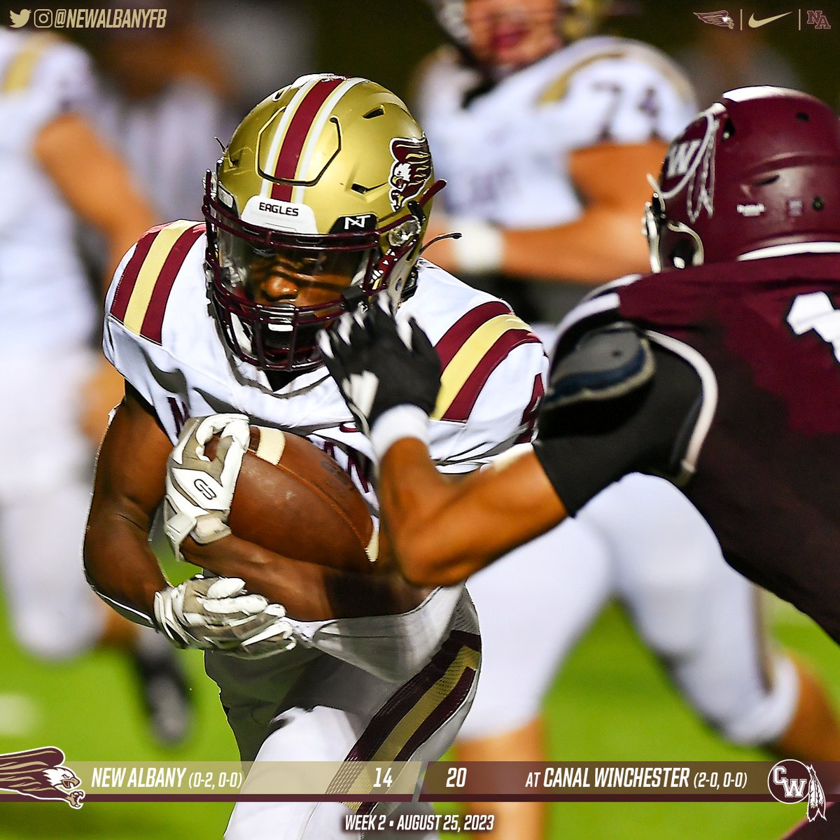 NewAlbanyFB's tweet photo. WEEK 2 - The Eagles stormed back in the 4th qtr to tie it at 14 only to come up short in OT. https://t.co/0YCU4pk8H0