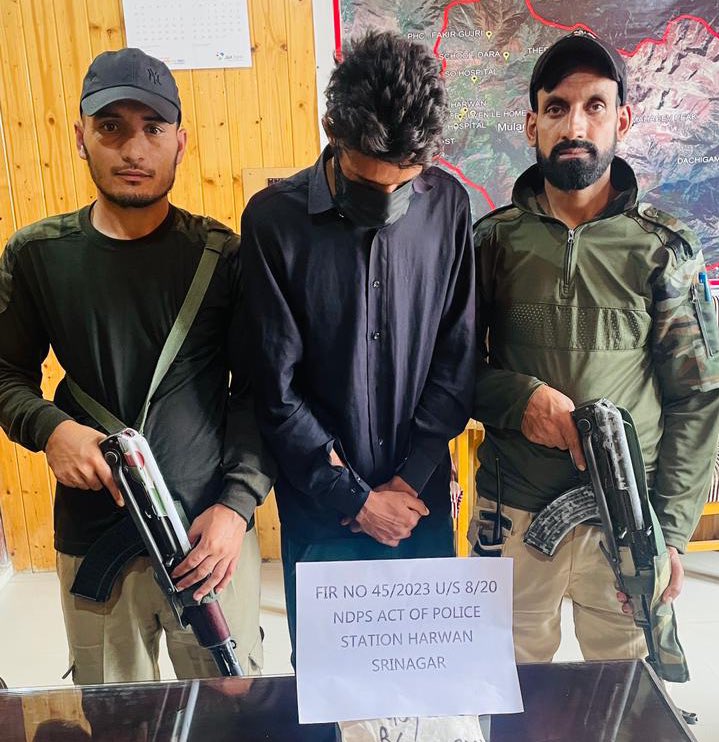 One drug peddler namely Attaullah Phamda S/o Gulzar Ahmad Phamda R/o Faqir Gujri arrested and Charas recovered from his possession. FIR No 45/2023 u/s 8/20 NDPS Act  registered at Harwan PS.