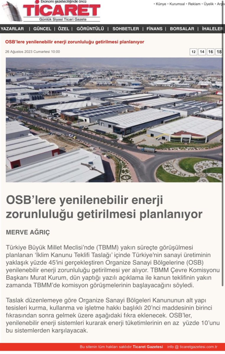 #alfas #astor #cwene #eupwr #gesan #smrtg #yeotk

Aklın yolu bir. Böyle haberleri çokça göreceğiz.

OSB’lere yenilenebilir enerji zorunluluğu getirilmesi planlanıyor

Türkiye'nin sanayi üretiminin yaklaşık yüzde 45'ini gerçekleştiren Organize Sanayi Bölgelerine (OSB)