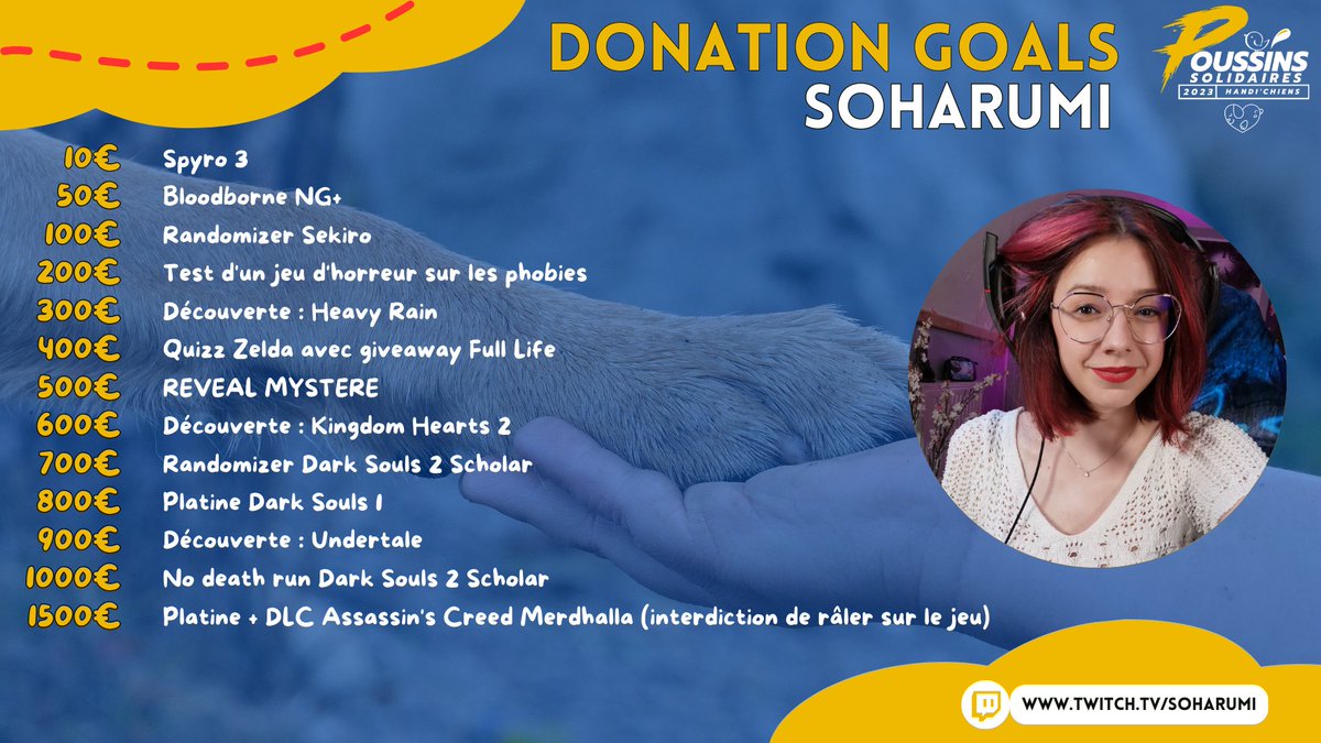 Live lancé, on récolte des dons pour <a href="/handichienscom/">HANDI'CHIENS</a> 🥰 Venez soutenir l'asso par le biais du stream ici : twitch.tv/soharumi ✨🔥
#LPSHandichiens2023