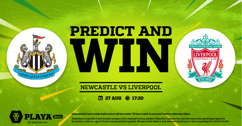 Playabets's tweet photo. #PlayaPredict and Win ⚽🙌

Predict the exact score in the England Premier League Fixture, Newcastle 🆚 Liverpool, to win a R25 betting voucher! 

*Only one entry, pp. Only entries made before kick-off are valid. 

Winners will be announced on Monday. 

#PlayaPromos https://t.co/huMYIx1eWK