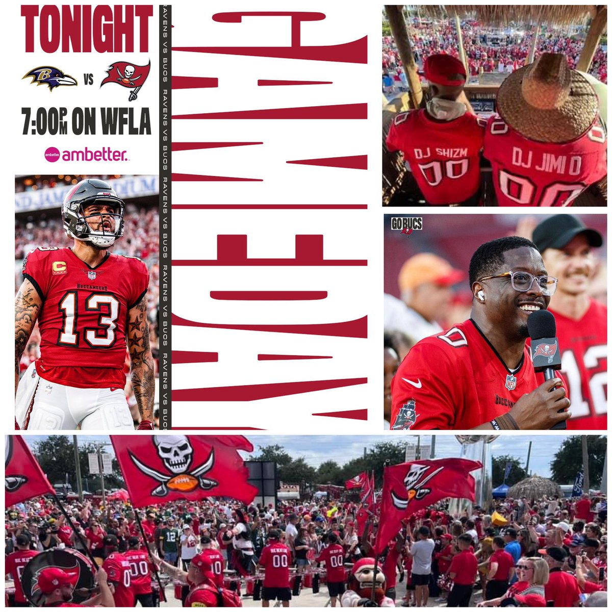 Fire Them Cannons🧨💣#BucsNation! It’s #GameDay🏴‍☠️! We’ll see you at <a href="/RJStadium/">RaymondJames Stadium</a> TONIGHT for the final pregame of the season! <a href="/Buccaneers/">Tampa Bay Buccaneers</a> vs <a href="/Ravens/">Baltimore Ravens</a> at 7p! Catch us on #BucsBeach starting at 3:30p w/<a href="/DJJIMIO/">DJ JIMI O</a> &amp; <a href="/djshizm/">DJ Shizm</a>! <a href="/DJEkin/">DJ Ekin</a> rockin’ in-game! #WeDontPlayWeJustWin #GoBucs <a href="/NFL/">NFL</a>