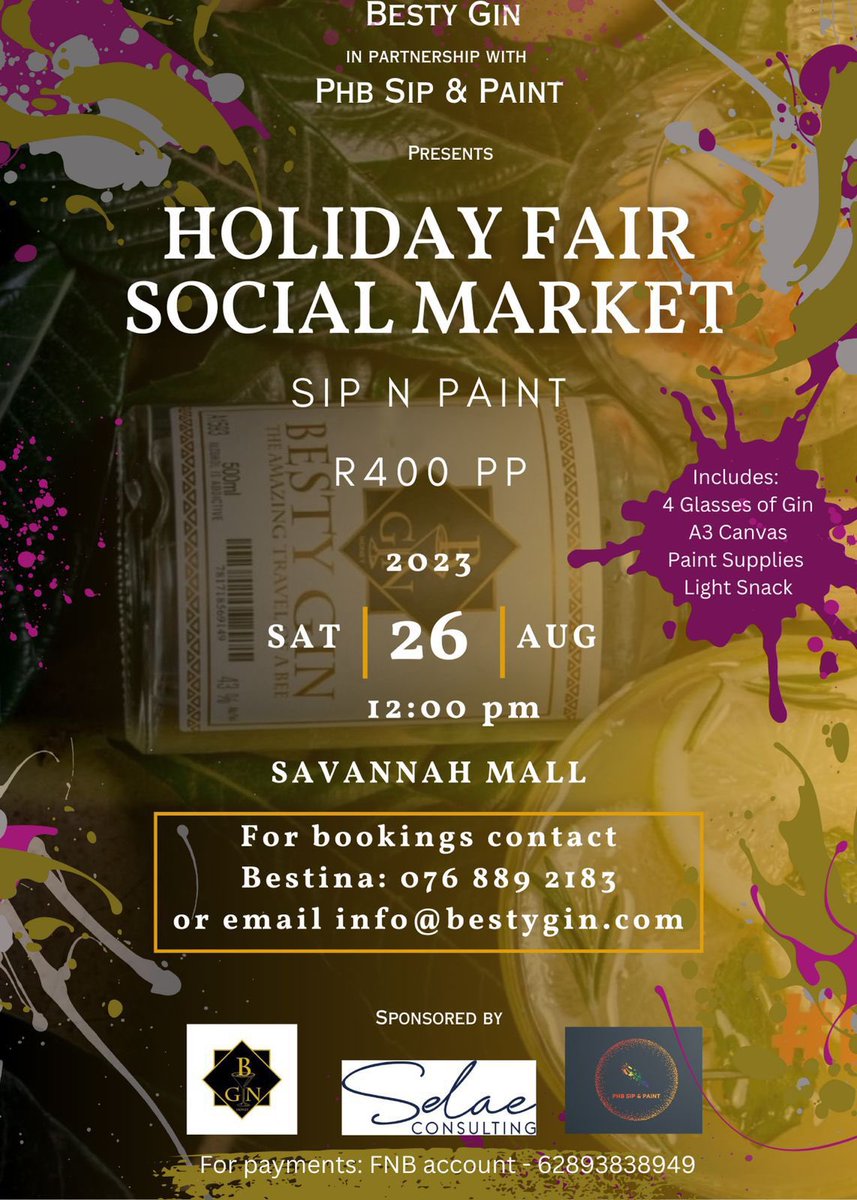 mahlaku_m's tweet photo. If you around Polokwane you are welcome to join us for the Holiday Fair Social Market Sip N Paint currently underway 🤌🏽

📍 Savanna Mall 

#Selaeconsulting 
#Bestygin
#sipnpaintpolokwane 
#Bestytravel https://t.co/uNU6cOM2WB