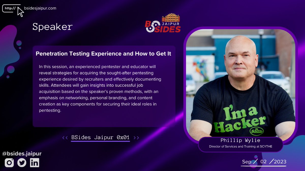 🎙️ Meet  <a href="/PhillipWylie/">Phillip Wylie</a> , an expert pentester and educator with 25+ years of IT and cybersecurity mastery. Discover the secrets to scoring that dream pentesting role by learning from his wealth of experience.

 #Securitybsides  #bsides  #bsidesjaipur  #infosecurity  #Pentesting