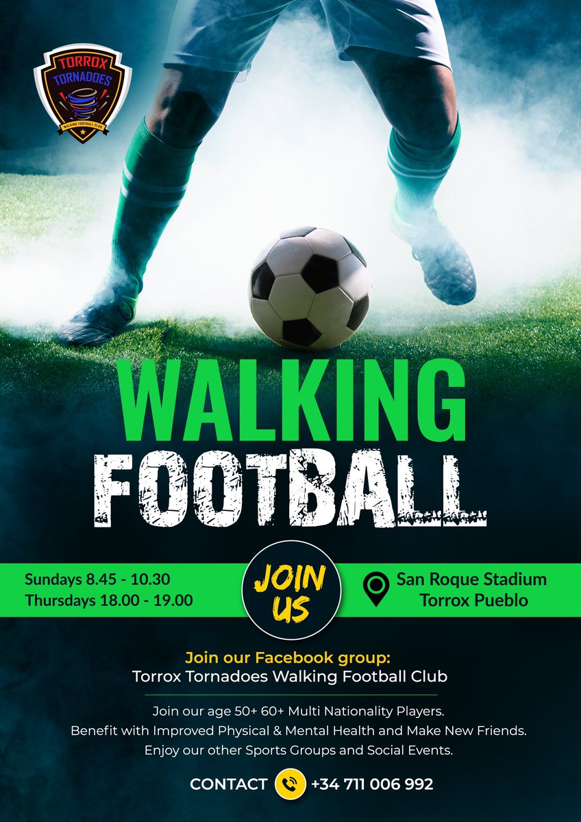 SteveLynton's tweet photo. We are back 3rd September ! 
#spain #torrox #football #sport #walkingfootball #soccer #over50 #andalucia #fitness #mentalhealth #physicalhealth #malaga https://t.co/gt8N08sLgQ