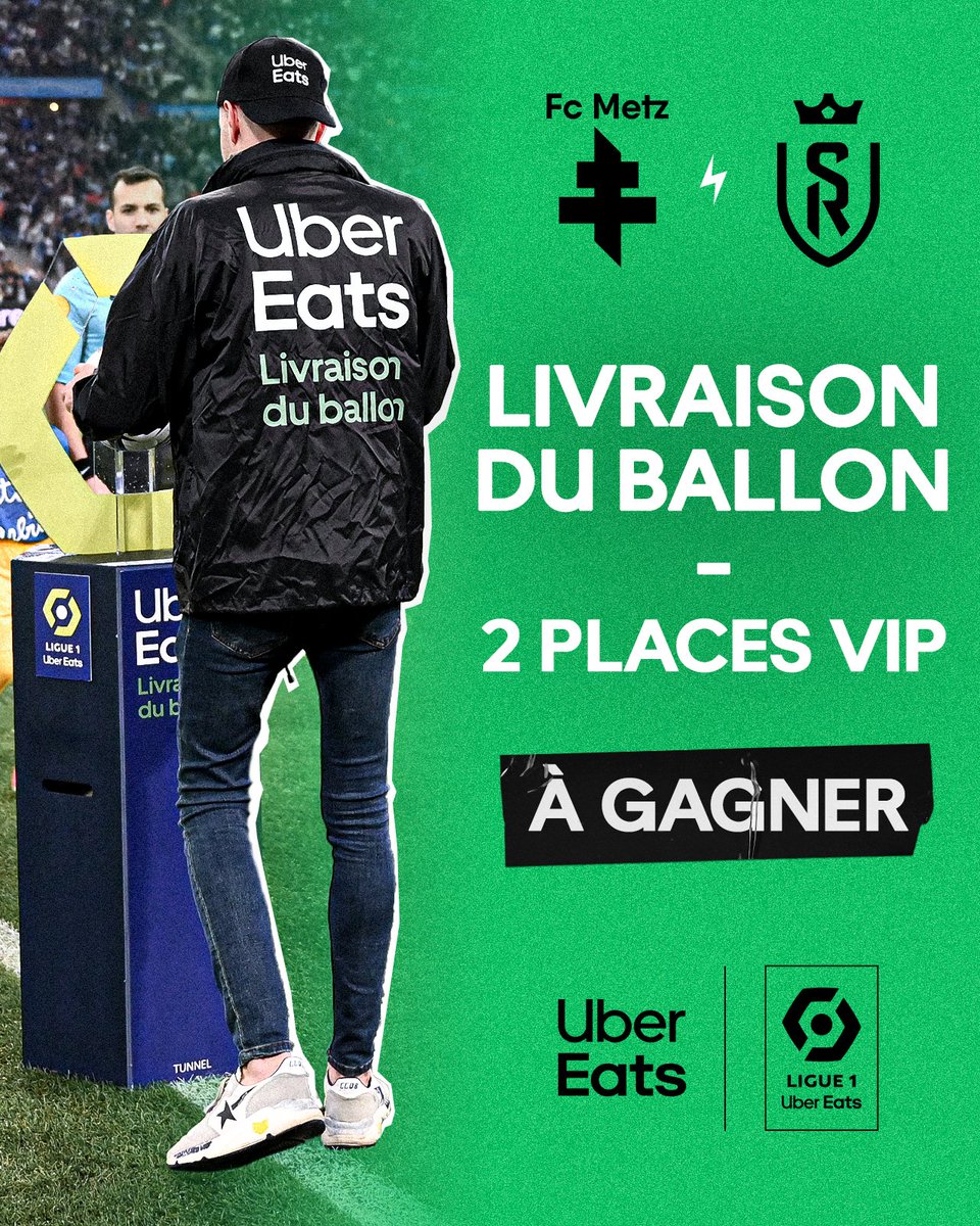 #FCMSDR [ ℂ𝕝𝕦𝕓 ]

💫 Grâce à Uber Eats, 𝙫𝙞𝙫𝙚𝙯 𝙪𝙣𝙚 𝙚𝙭𝙥𝙚́𝙧𝙞𝙚𝙣𝙘𝙚 𝙪𝙣𝙞𝙦𝙪𝙚 ! 

⚽ Livrez le ballon du match aux arbitres sur la pelouse de 𝗦𝗮𝗶𝗻𝘁-𝗦𝘆𝗺𝗽𝗵𝗼𝗿𝗶𝗲𝗻 lors de la réception du <a href="/StadeDeReims/">Stade de Reims</a> ! 

🍀 Pour participer :

➡️ RT + Follow