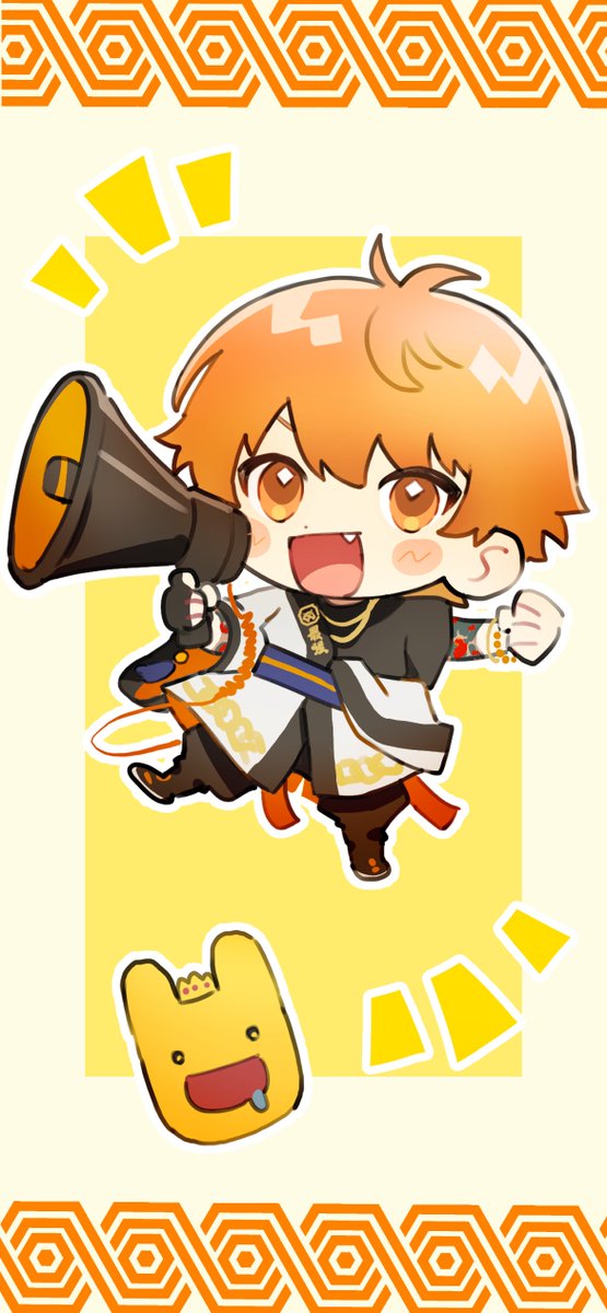 1boy male focus megaphone chibi orange hair fang orange eyes  illustration images