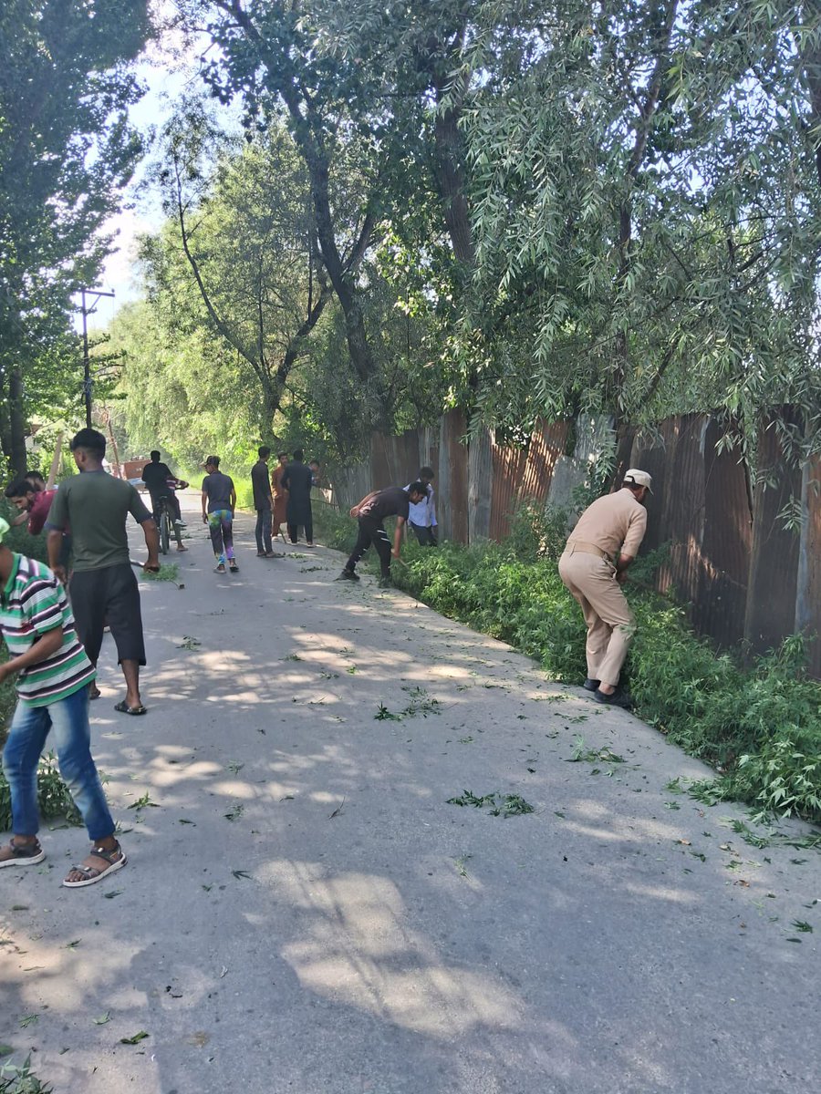 SrinagarPolice's tweet photo. Cannabis destruction drive is being carried out by srinagar police with citizens in different areas of distt. Public is requested to destroy such plants in their private lands as well. Further, the public departments are also requested to carry such drives on lands owned by them. https://t.co/bE0ymh829L