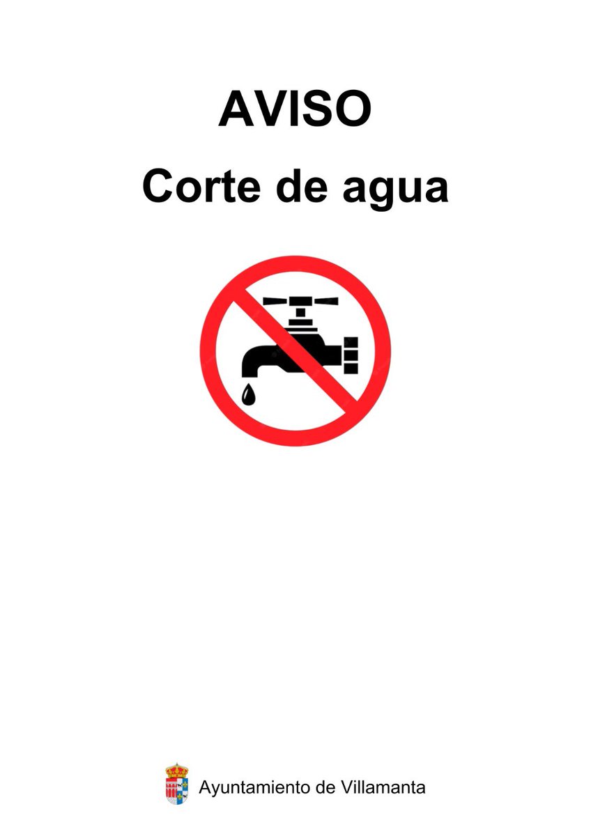 Aviso 
Corte de agua en Travesía de Segovia y parte de Calle San Blas
Disculpen las molestias