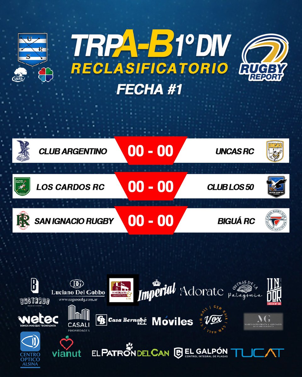 inforugbyreport's tweet photo. #TRP RECLASIFICATORIO "A-B" Vuelve la acción en el torneo regional en
#PreIntermedia, #Intermedia y #PrimeraDivisión 

@clubargentinobb recibe a Uncas RC 
@SanIgnacioRugby enfrenta a @BiguaRugbyClub
Clásico en Tandil, @LosCardosRC vs Los 5O 

#EnTodaslasCanchas #Rugby #URS #UAR https://t.co/2LLejnPLIe