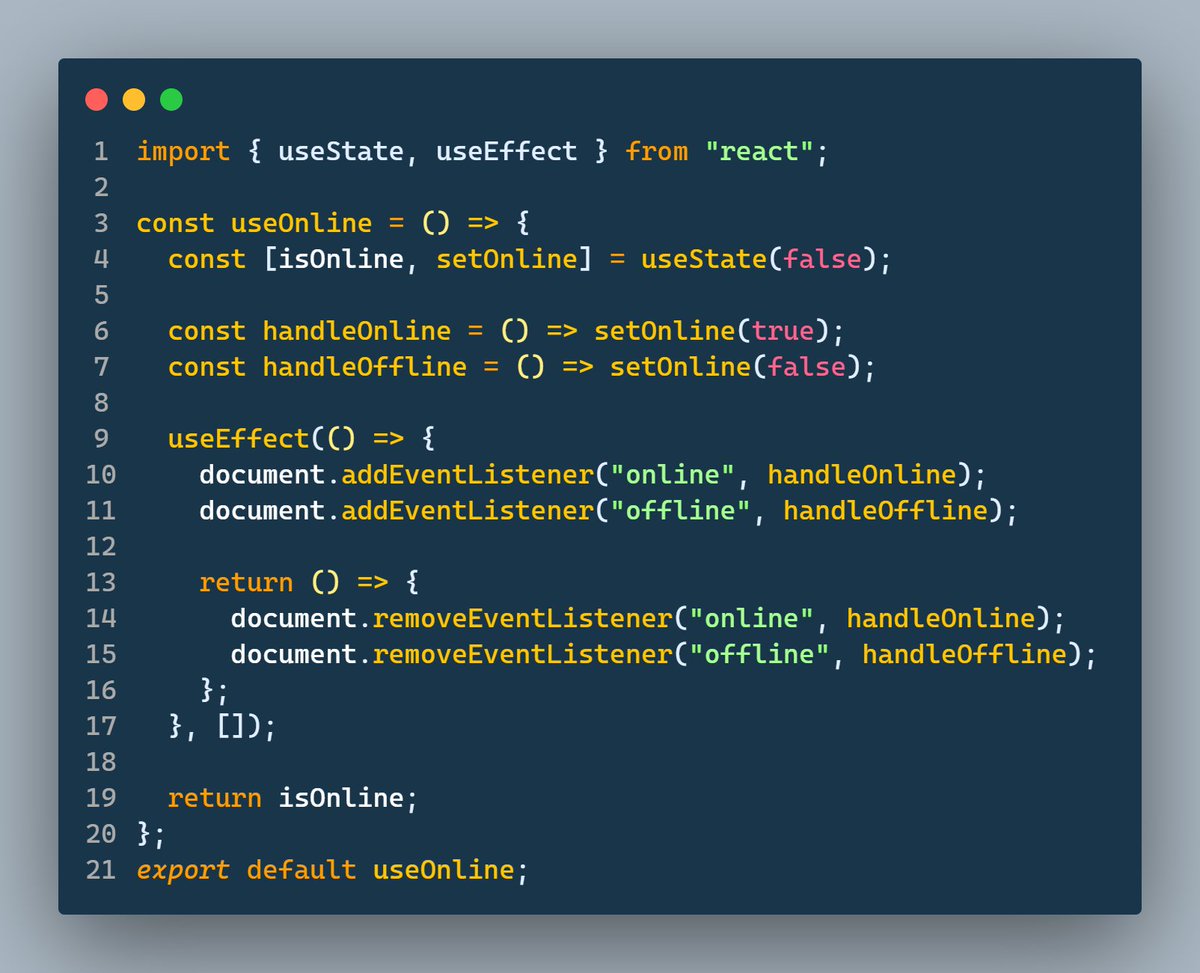 47joshuaa's tweet image. Ever wondered how to seamlessly keep track of a user's online/offline status? Well, look no further! With useOnline, you can effortlessly empower your React applications with real-time user presence detection. 🌐💼
#reactjs #javascript #ReactCommunity