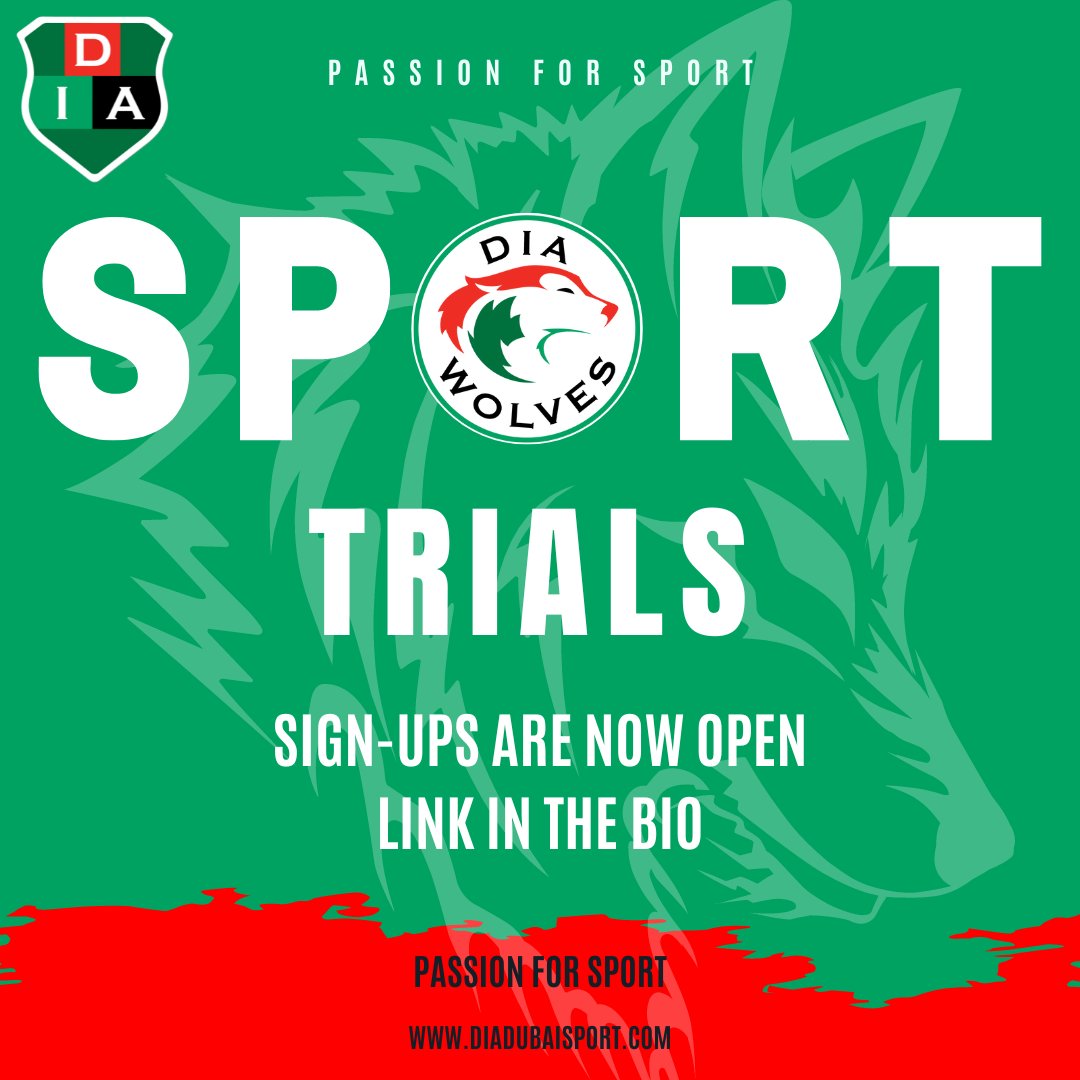 🔥 Sports trials are now open! 🔥
🏊⛹🚴🤽⚽️🏀🏈⚾️🥎🎾🏐🏉🥍🏑🏒🏸🏓🏏⛳️⛷🤾‍♂️🚴‍♂️

The sign-ups can be viewed here: linktr.ee/diadubaisport or in the link in the BIO.

Unleash your potential!

#PassionForSport #DIADubaiSport #Trials #Sport 
#GameOn