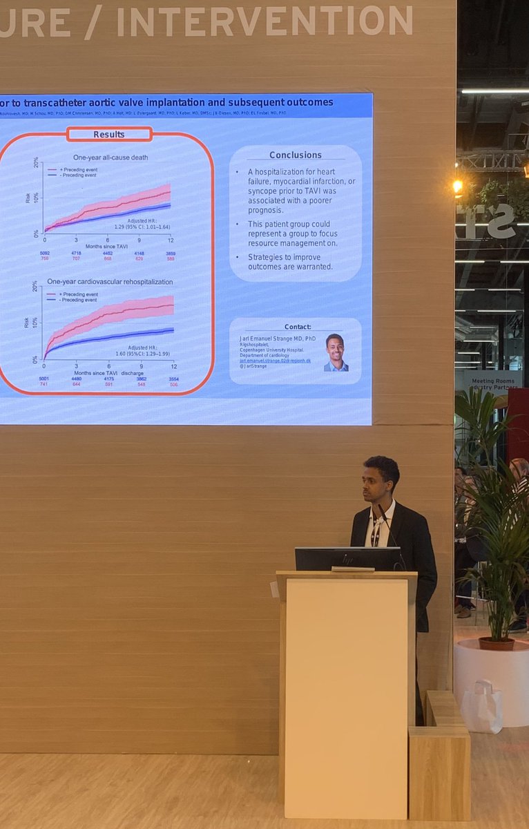 🔍 Exciting findings presented by <a href="/JarlStrange/">Jarl Emanuel Strange</a> at #ESCCongress : CV events prior to TAVI associated with poorer prognosis following TAVI 🫀#DCS_ESC23 <a href="/cardio_dk/">Dansk Cardiologisk Selskab (DCS)</a>