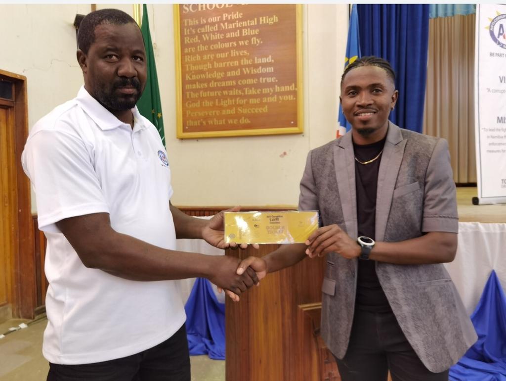 MEIYSAC_Namibia's tweet photo. Angra Pequena Senior Secondary School gets the last golden ticket that books them a place in the final round of the Anti-Corruption Song Competition.
This wraps up the qualifying rounds as we gear up for the finale  on 15 September in Swakopmund.  
#JoinTheFight
#OneVoice
#NACSAP https://t.co/vlX4foIZJz