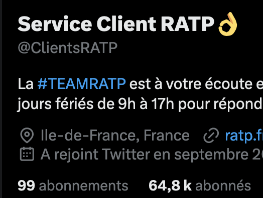 PoteletParisien's tweet photo. il y a autant d'abonnées sur un compte DSP que sur le compte #TVM…
Alors qu'il y a plus de personnes qui se deplacent dans le DSP Versailles que dans un TVM par exemple
#clientRATP possede 65k d'abonnées parce qu'ils sont tres actifs et répondent aux questions, aux problemes https://t.co/FwqXhWzzlE
