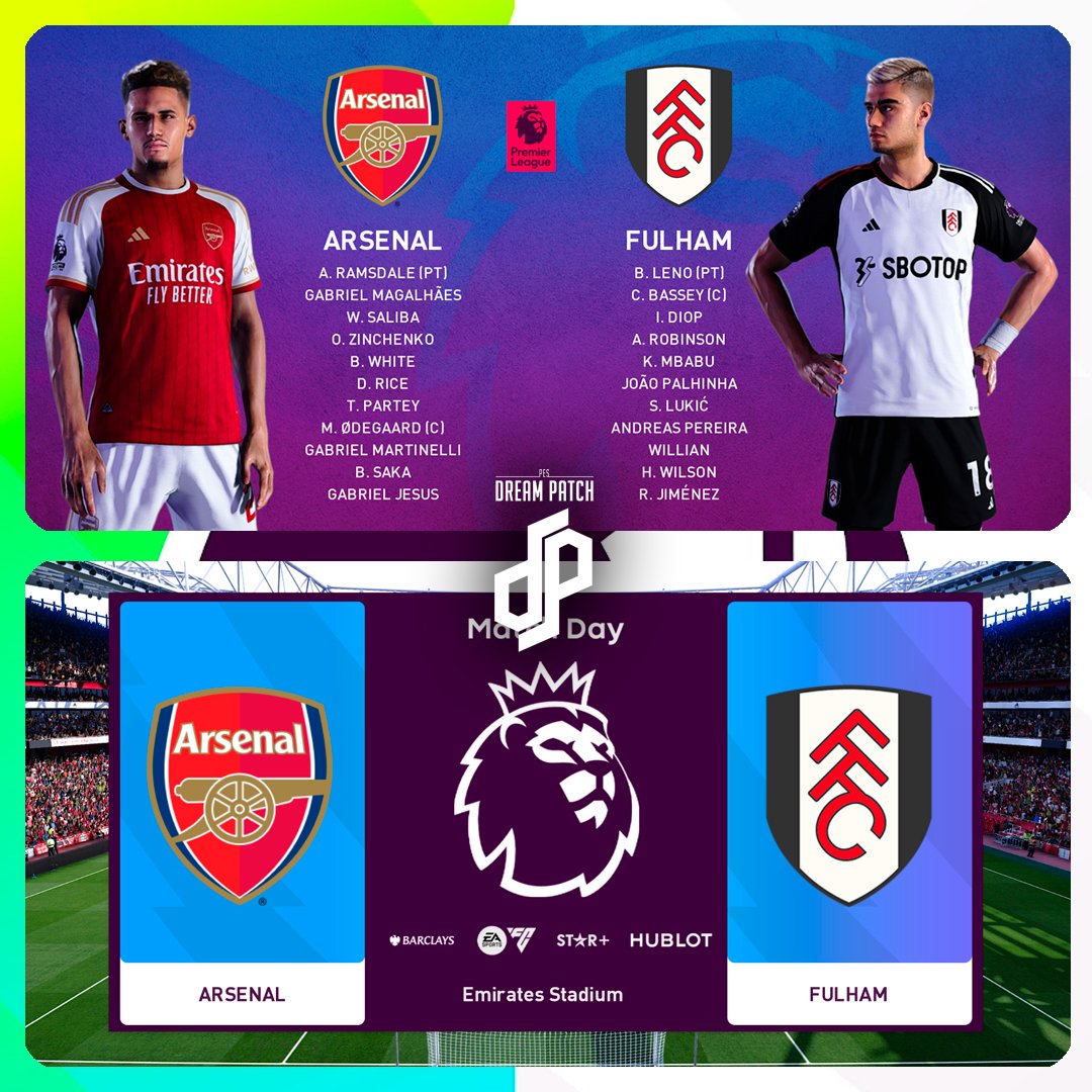 PESDreamPatch's tweet photo. 🔴 𝗠𝗔𝗧𝗖𝗛𝘿𝘼𝙔 ⚪️

@arsenal 🆚 @fulhamfc
🕒 3pm (UK time) 
🏆 @premierleague
 
🏟️ Emirates Stadium
Gracias al Gran ISCO @isco_pasten nuevo Scoreboard de #premierleague 
Solo en #PesDreamPatch #PES2021 #efootball #SeasonUpdate

NUEVA BETA en PATREON: https://t.co/lzHygsLJ6w https://t.co/UO3iCX8vZE