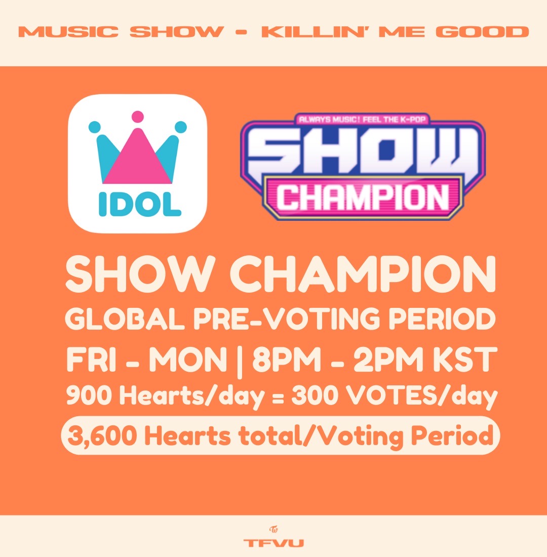 TFVUnion's tweet photo. 📢SHOWCHAMP PRE-VOTING • IDOLCHAMP
D2 OF MASS VOTING HAS STARTED!
Kindly drop your max 900 chamsims/day to TWICE. Replenish you chamisms after!
Reset⏰: 12AM KST
Vote here🔗 https://t.co/i8KAyqvSeY
drop proof of voting+
#KillingMeGood #ZONE #JIHYO https://t.co/ZJPw9QVUjA