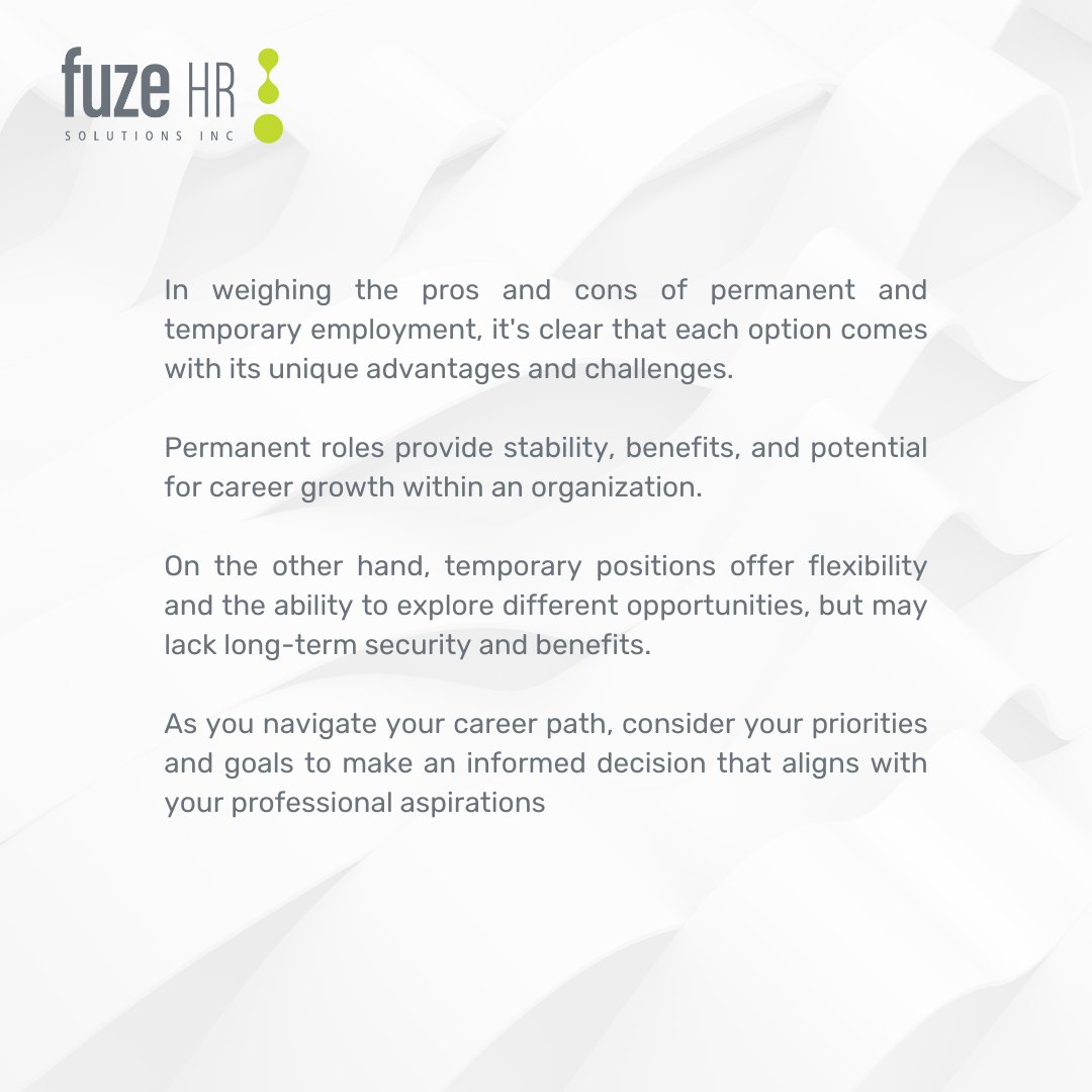 FuzeHR's tweet image. Exploring Career Paths: Permanent vs. Temporary Employment

Visit ow.ly/NBn850PxSgW for the most recent job openings.

#CareerChoices #PermanentVsTemporary #ExploreYourPath #DecisionsMatter #CareerGrowth #Flexibility