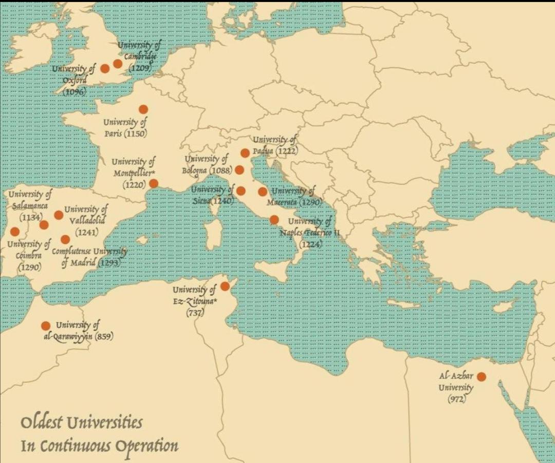 vintagemapstore's tweet image. The oldest universities in continuous operation.