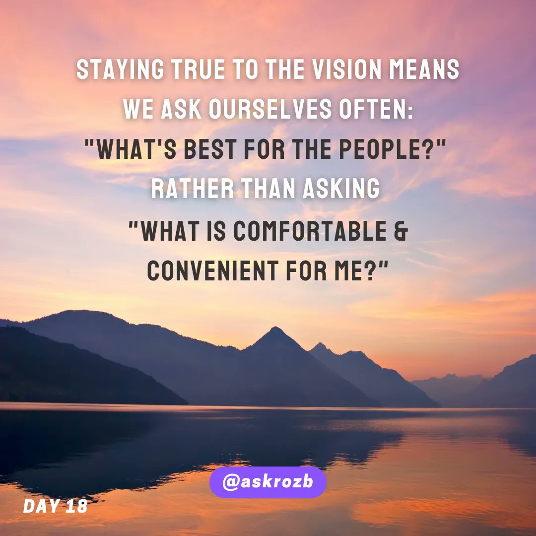 TheRozBooker's tweet image. Day 18 of 21

Staying true to the vision mean we ask ourselves often:
"What's best for the people?"

Rather than asking:
"What is comfortable and convenient for me?"

#askRozB