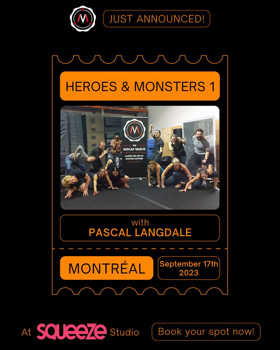 New classes announced in <a href="/Montreal/">Montréal</a> with PASCAL LANGDALE #heavyrain #watchdogs <a href="/pascallangdale/">Pascal Langdale</a> at @SqueezeStudio INTRO TO MOCAP (9/16) &amp; HEROES &amp; MONSTERS 1 (9/17) with a combo deal if you book both classes - themocapvaults.com/montreal-class… #mocap #actingclass #games #animation #digital