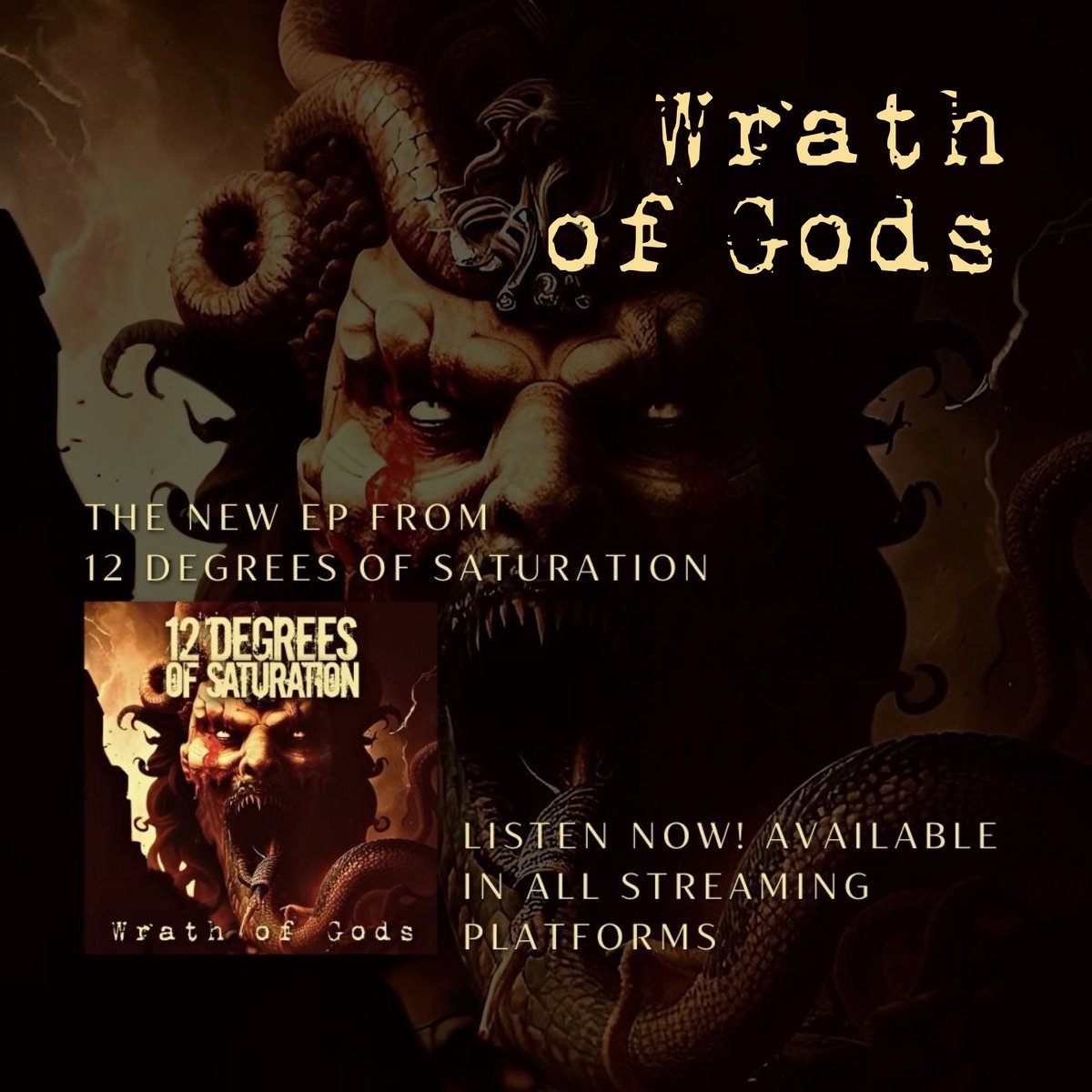 “Wrath of Gods”, the newest EP from 12 Degrees of Saturation.
Listen now in your favorite streaming platform.
#metal #heavymetal #hardrock #rock #instrumentalmetal #instrumentalheavymetal #instrumentalhardrock #instrumentalrock #metalinstrumental