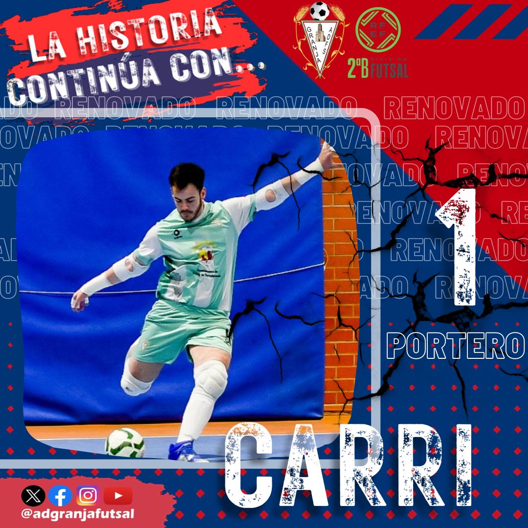 💥Renovación💥
👉CARRI <a href="/JoseCarri8/">Carri</a> 
👉Portero
👉 6ª Temporada
👉Un seguro bajo palos, cada temporada ha ido a más, convirtiéndose en un pilar fundamental con sus actuaciones. Dará mucho que hablar esta temporada tras consagrarse en tercera.
#LaHistoriaContinúa #GranjaFutsal