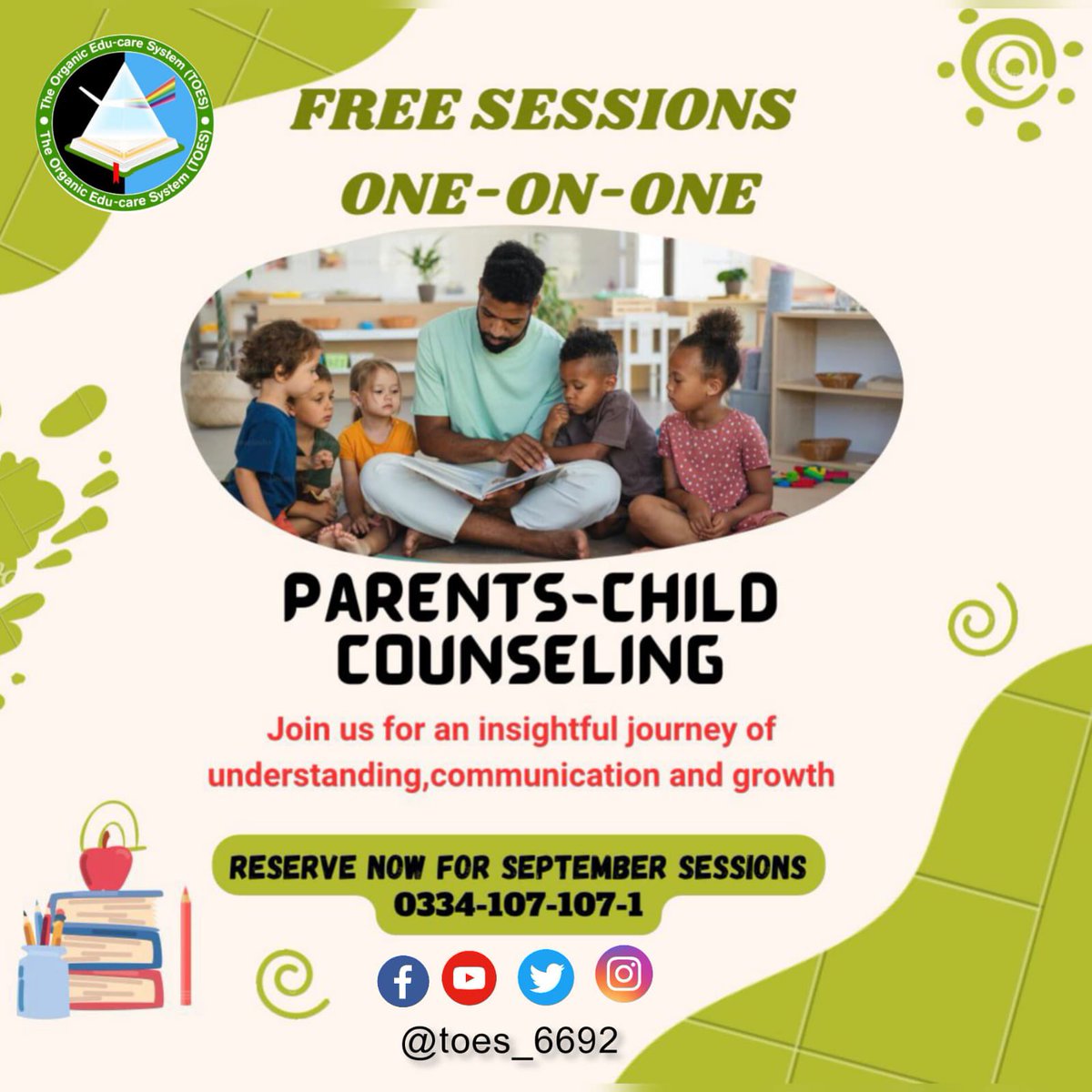 TOES_6692's tweet image. Join our counseling sessions to unlock strategies for nurturing young minds. Together, we can shape a brighter future for our kids!
#ParentingSolutions #HealthyDigitalHabits #ActiveKids
#MindfulParenting #ChildDevelopment #ScreenTimeBalance #GrowingTogether