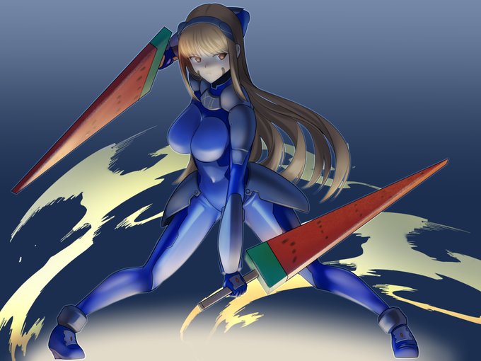 #リリカルスイカバー2023 
初参加です!
巨大スイカバーでIS発動中のディードを描きました。 