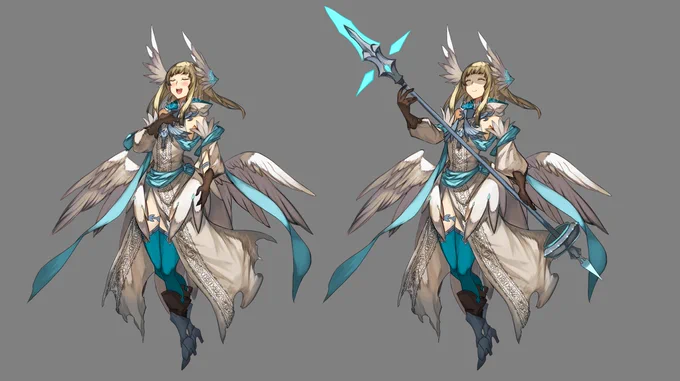 SKIMAのご依頼にて戦乙女風の女性の立ち絵を納品させて頂きました!衣装差分や戦闘立ち絵などの追加依頼を頂き、ボリュームのある制作となりました !  #SKIMA #有償依頼