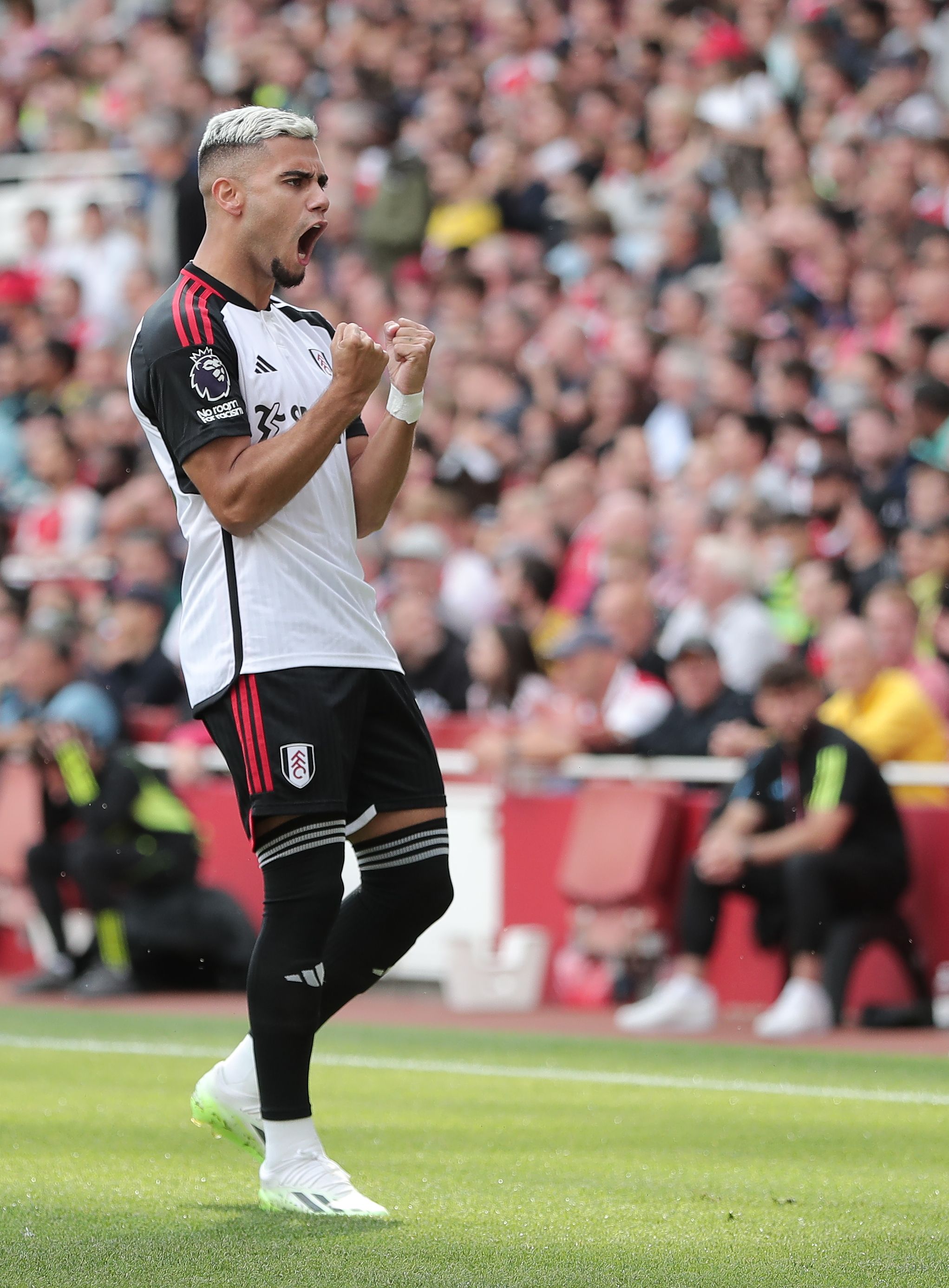 Andreas Pereira celebrates his goal against Arsenal.
