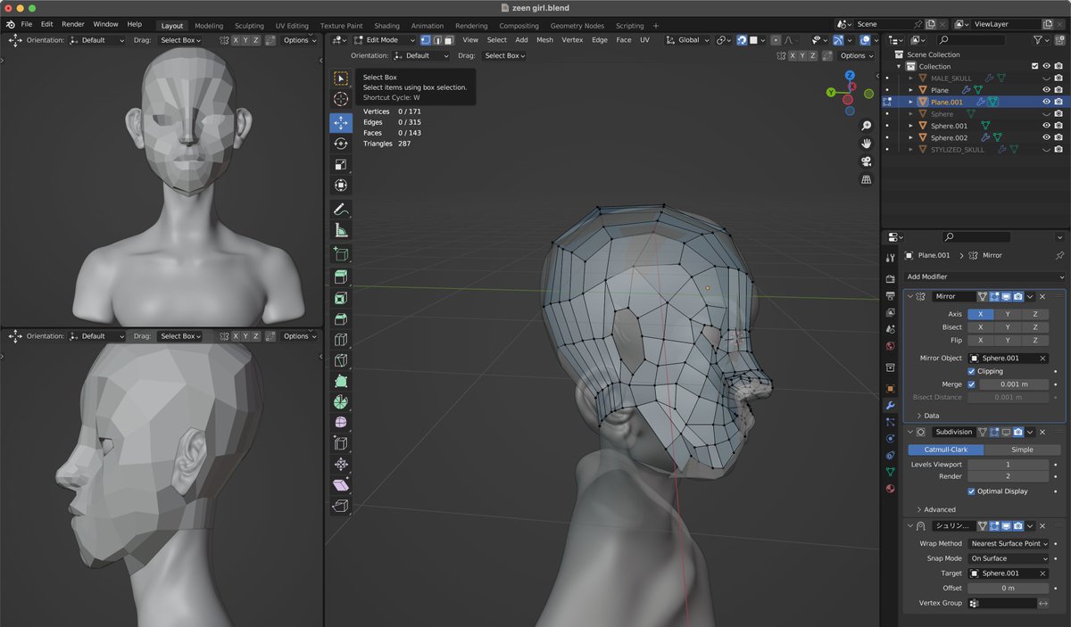 Ke07Ux's tweet photo. Day.6
 キャラクター『キャシー』が出来るまで

リトポロジー③👽
鬼のめんどくささささささ

 #blender #3dmodeling https://t.co/2QN2PTWaYA