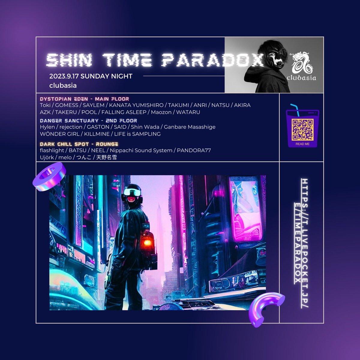 SUPERMASASHIGE's tweet photo. 【来月】
2023.9.17(SUN)
Toki Pre.『 SHIN TIME PARADOX 』 @clubasia_tokyo
23:00 - 05:00
2F、台風よりもヤバ過ぎる聖域で俺は待ってます👁️
刮目せよ_
Ticket🎫: https://t.co/cUiql0MNeV
#TPDX https://t.co/PKNbVLmNTh