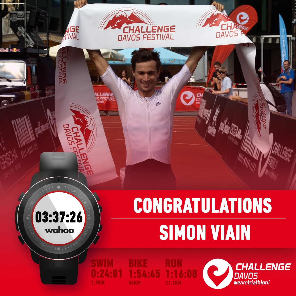 ChallengeFamily's tweet photo. Congratulations to Challenge Davos champions, Magda Nieuwoudt and Simon Viain 👏 #wearetriathlon #challengefamily #challengedavos https://t.co/zRQPMG1RBc