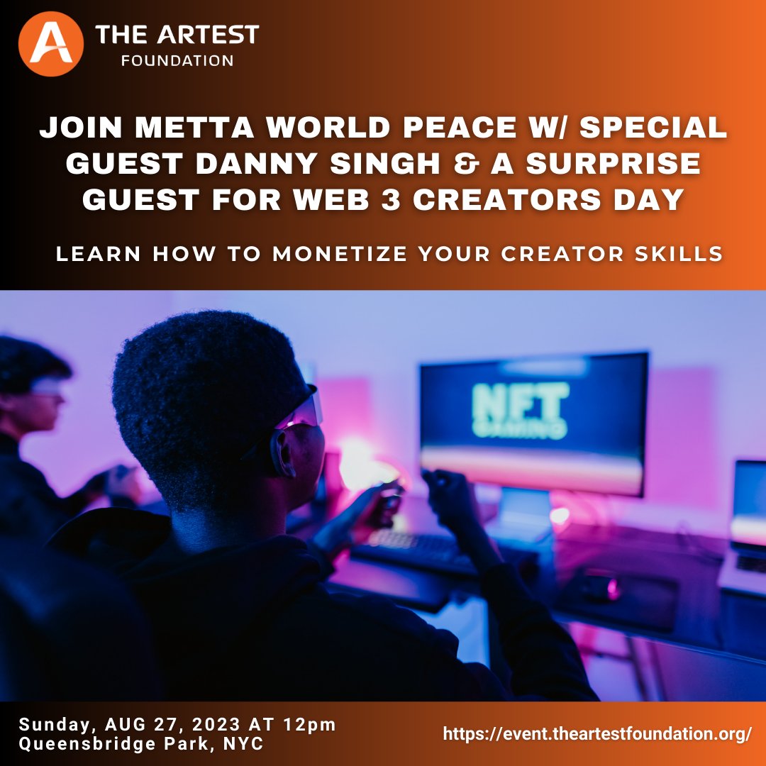 Artest Foundation (@artestfound) on Twitter photo 🚀 Dive into #comics, #web3, #NFTs, #IP, & wallets with <a href="/decentralRN/">NFT.Nurse💫,💫</a>, <a href="/FIMI_Market/">Fimi Market Inc.</a>, <a href="/TheBlackMav/">Hutchinson Boyd</a>, <a href="/kasdanmike/">Mike Kasdan</a>,
Meet <a href="/MettaWorldPeace/">someday we'll be free</a>, Danny Singh, and a surprise guest. Comics to crypto, 📅 08/27, Queensbridge Park, NYC. Don't miss out! 🔗 RSVP: buff.ly/47M2Foi 🚀 Dive into #comics, #web3, #NFTs, #IP, & wallets with <a href="/decentralRN/">NFT.Nurse💫,💫</a>, <a href="/FIMI_Market/">Fimi Market Inc.</a>, <a href="/TheBlackMav/">Hutchinson Boyd</a>, <a href="/kasdanmike/">Mike Kasdan</a>,
Meet <a href="/MettaWorldPeace/">someday we'll be free</a>, Danny Singh, and a surprise guest. Comics to crypto, 📅 08/27, Queensbridge Park, NYC. Don't miss out! 🔗 RSVP: buff.ly/47M2Foi