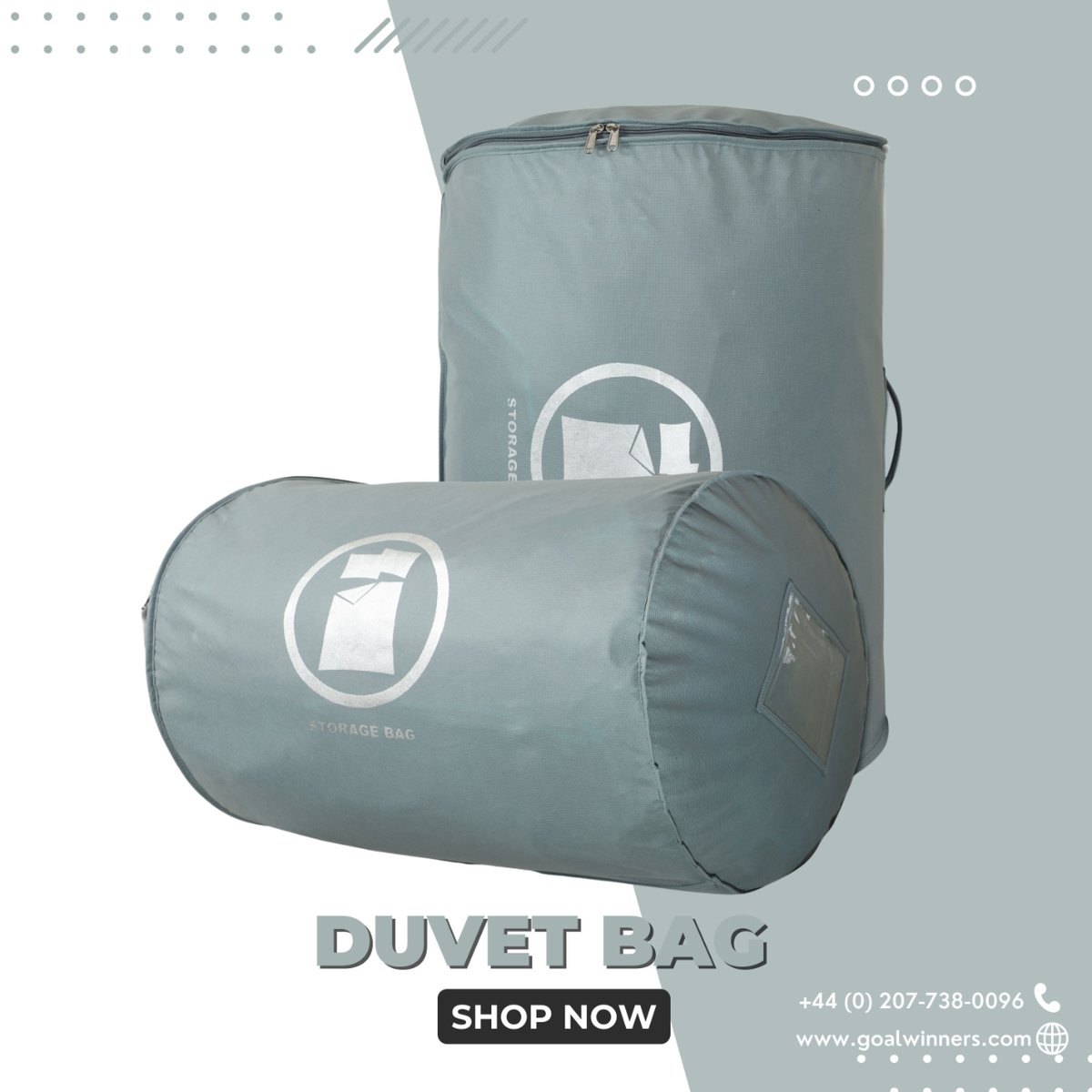 Manufactured using eco-friendly non-woven fabric, these exquisite grey barrel-style duvet storage bags are the perfect companion for your bedding. Maximize space, simplify organization, and maintain the freshness of your blankets and pillows. Shop now at goalwinners.com!