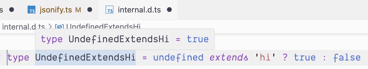 kentcdodds's tweet photo. type UndefinedExtendsHi = undefined extends 'hi' ? true : false

Should result in false right? Well..... Not always I guess?

If this behavior makes sense to you, *please* explain it to me: https://t.co/dJ28phNRZy

https://t.co/OthWfJyTrE https://t.co/Ok1fxK5C8F