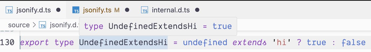kentcdodds's tweet photo. type UndefinedExtendsHi = undefined extends 'hi' ? true : false

Should result in false right? Well..... Not always I guess?

If this behavior makes sense to you, *please* explain it to me: https://t.co/dJ28phNRZy

https://t.co/OthWfJyTrE https://t.co/Ok1fxK5C8F